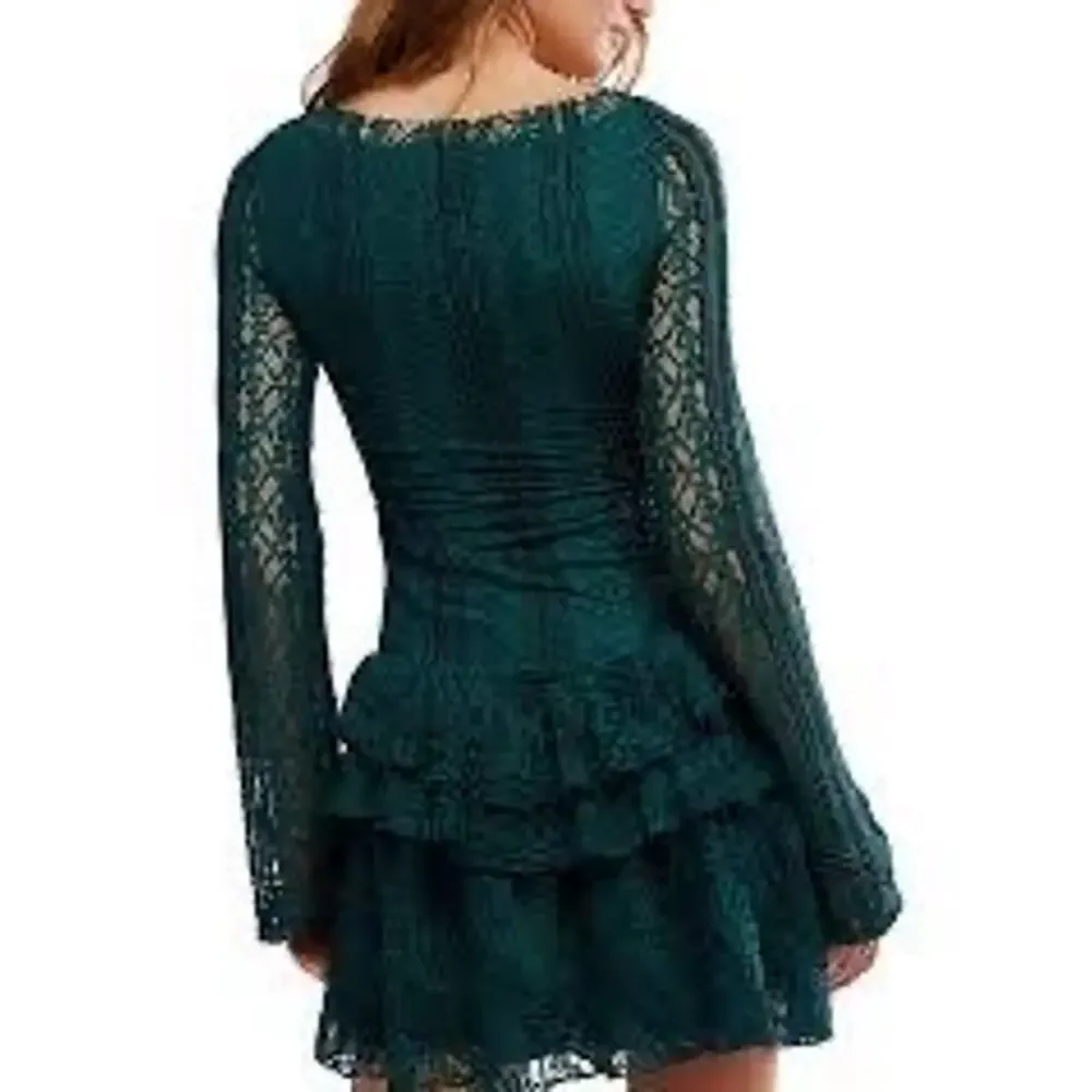 Free People Women's Tabby Tiered Mini Dress Seamoss Lace  – Sz L  NWT $128.